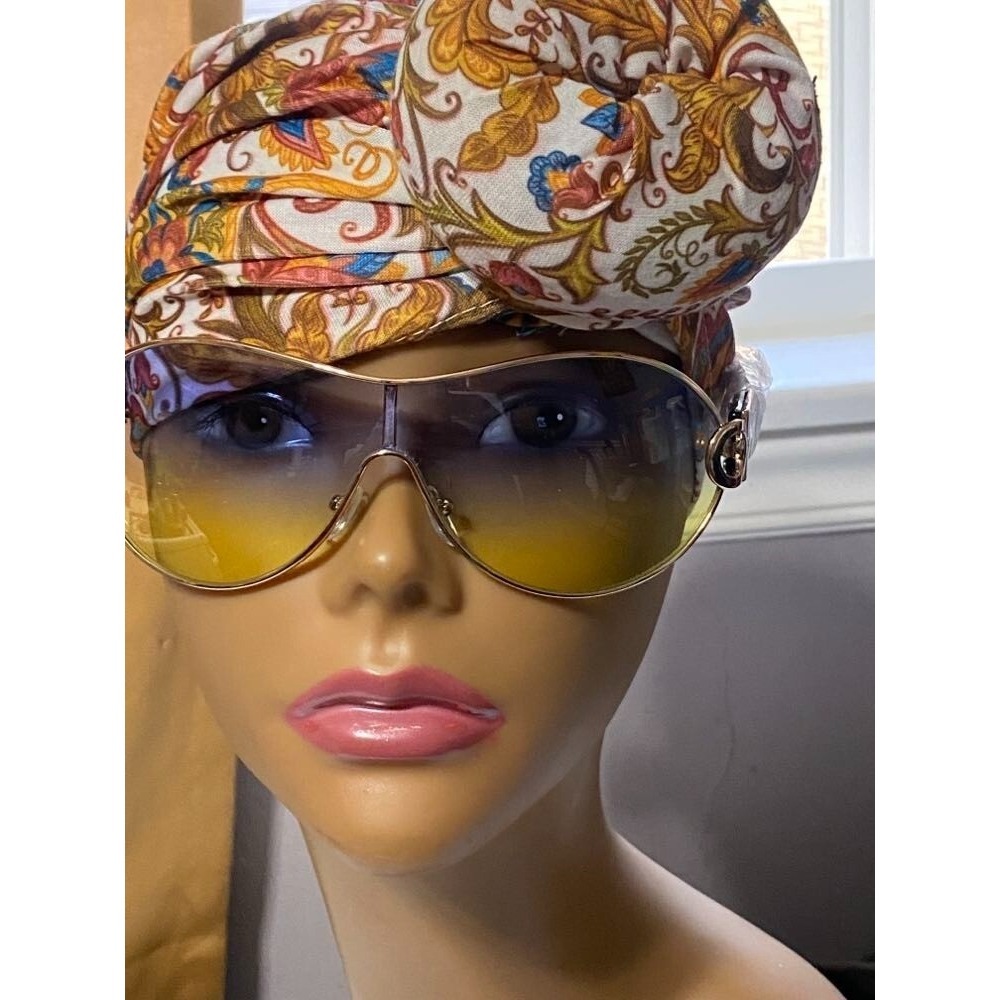 Women's Rimless Sunglasses Oversized Shield Gradient Lens Gold New